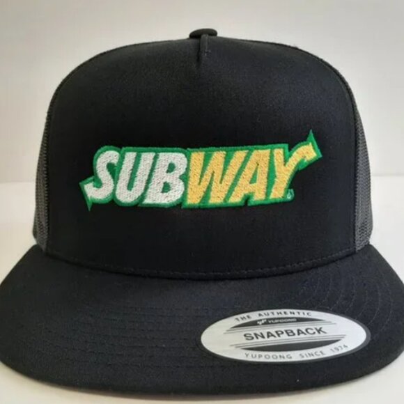 Subway Black Flat Bill Mesh Snapback Yupoong Hat Cap - Picture 2 of 4